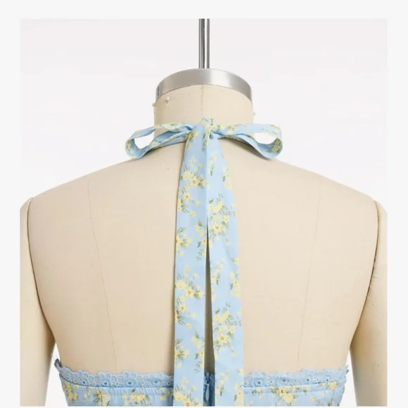 Abehik Floral Blue Halter Dress Size XL NWT - Picture 3 of 7